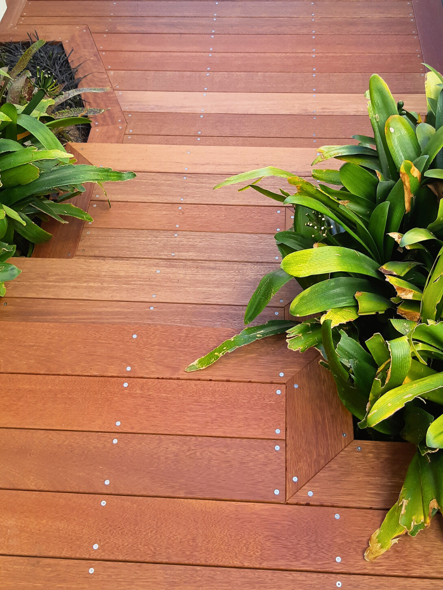 Edge Outdoor Living builder on a completed deck project, Sunshine Coast.